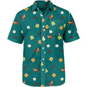 Tipsy Elves Green Button Shirt Chicken Waffles Eggs Sausage Medium Men’s Novelty